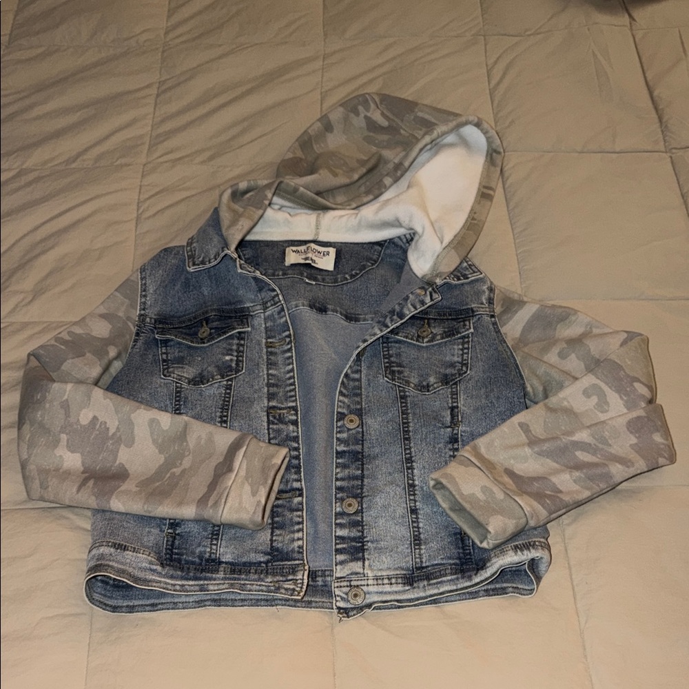 Denim Jacket with Camouflage Sleeves